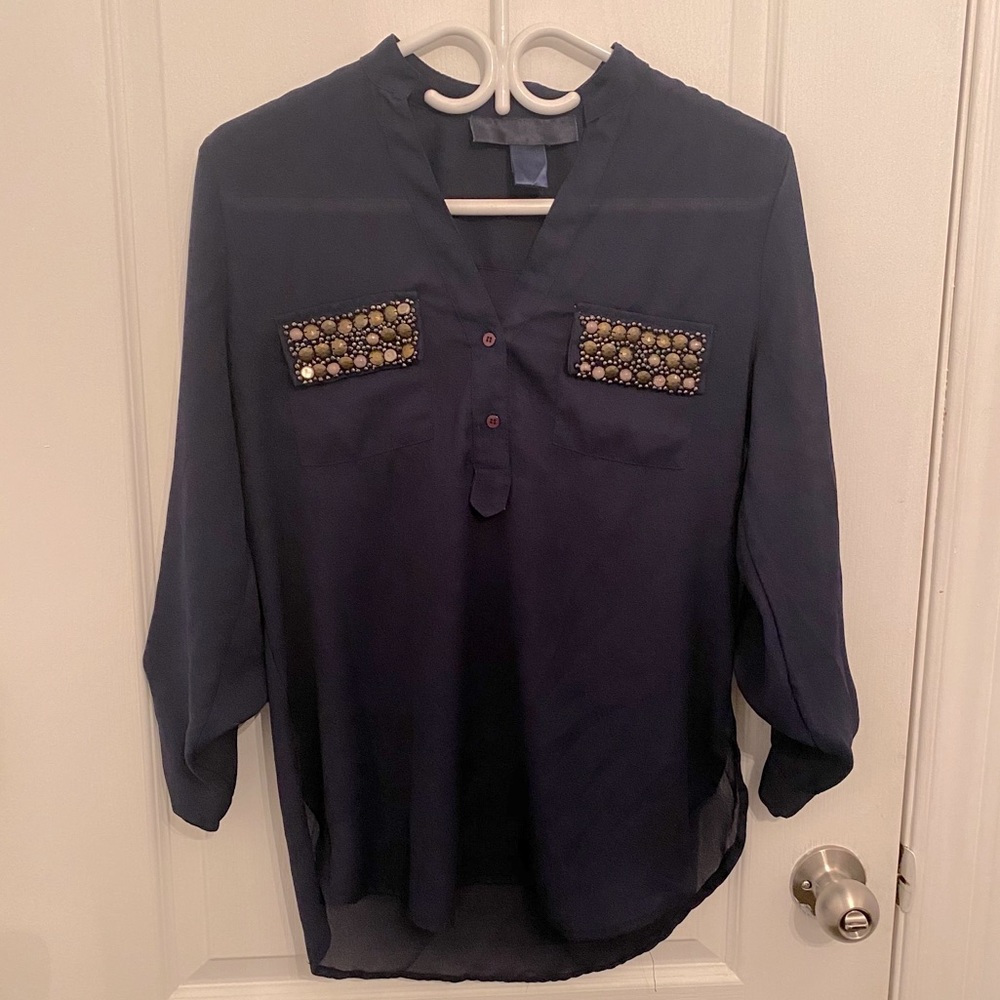 Navy Sheer Blouse